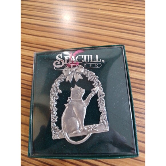 Vintage Cat Mistletoe Seagull Pewter Christmas Tree Ornament Pugwash Nova Scotia - Picture 2 of 5